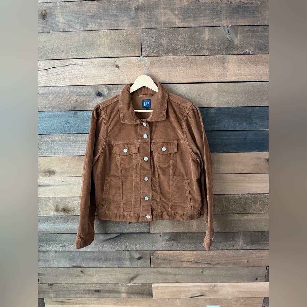 Vintage Y2K Gap Brown Corduroy Trucker Jacket Classic Cropped Layering - Picture 7 of 10